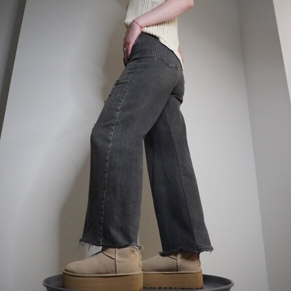 Upcycled Hollister Black Wide Straight-Leg Jeans - Size 26 - Picture 2 of 13